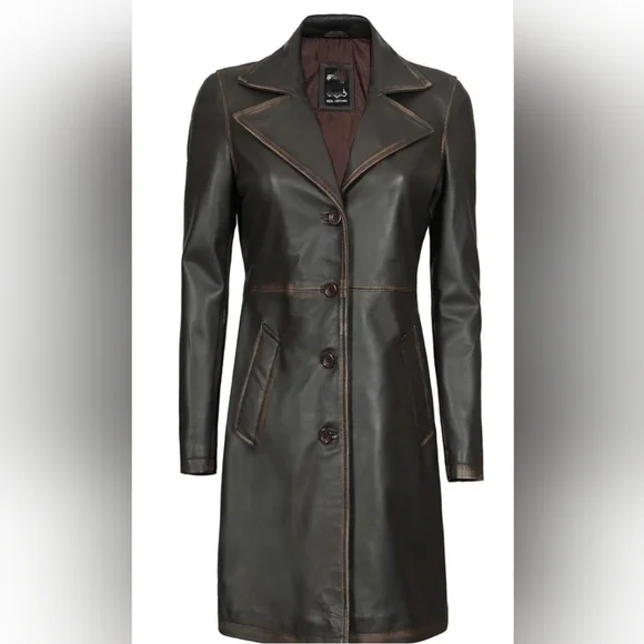 ๐นReserved NWT Trench Leather 3/4 Coat.XL - Picture 2 of 4